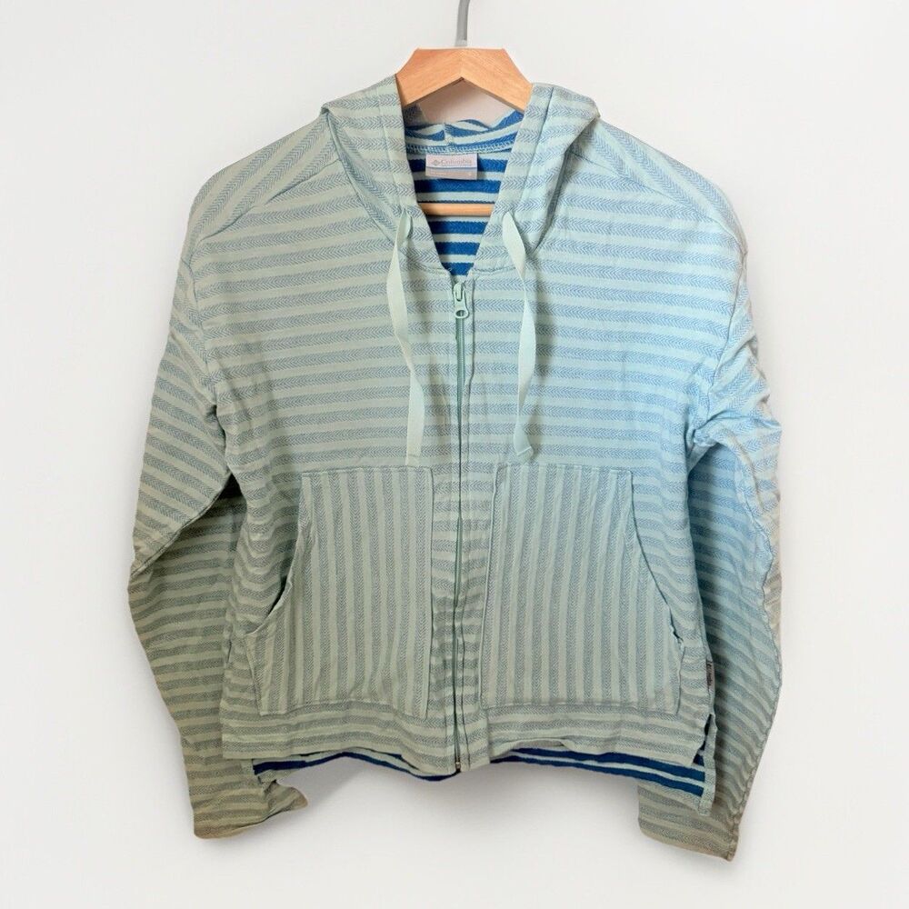 Columbia Jacket Women S Blue Striped Melody Spring Hoodie Zip Nautical Beachy